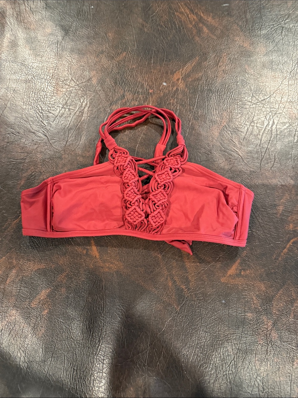 Xhilaration Red Crochet-Front Bikini Top